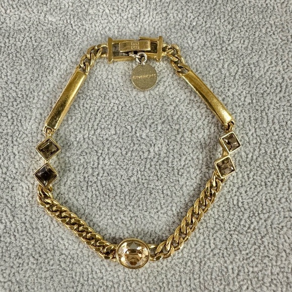 Vintage Signed  GIVENCHY Gold Plated With Topaz Crystal Link Chain Bracelet - Picture 1 of 5